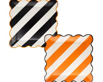 Striped Halloween Paper Plates: Orange & Black Party Supplies (Set of 8, 10")