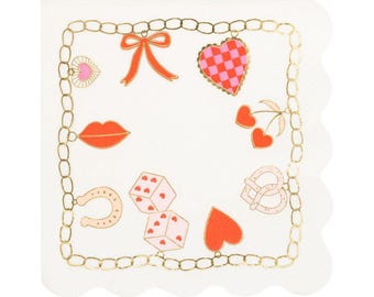 Valentine's Charm Cocktail Napkins | Gold Foil Heart Party Decor