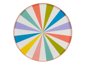 Striped Beach Ball Paper Plates: Summer Pool Party Decor (8ct)