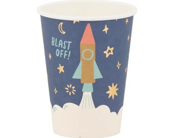 Space Party Cups, Rocket & Gold Stars, 8ct