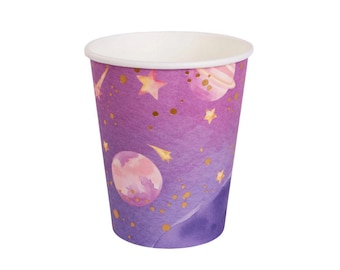 Astronaut Girl Galaxy Paper Cups, 9 oz | Space Birthday Party Cups