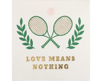 Tennis Party Napkins: Gold Foil Sayings, Set of 16