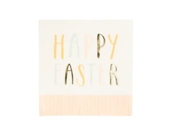 Happy Easter | Cocktail Napkins Set of 18 - Pastel Fringed Easter Napkins - Easter Paper Napkins - Easter Party - Happy Easter Napkins