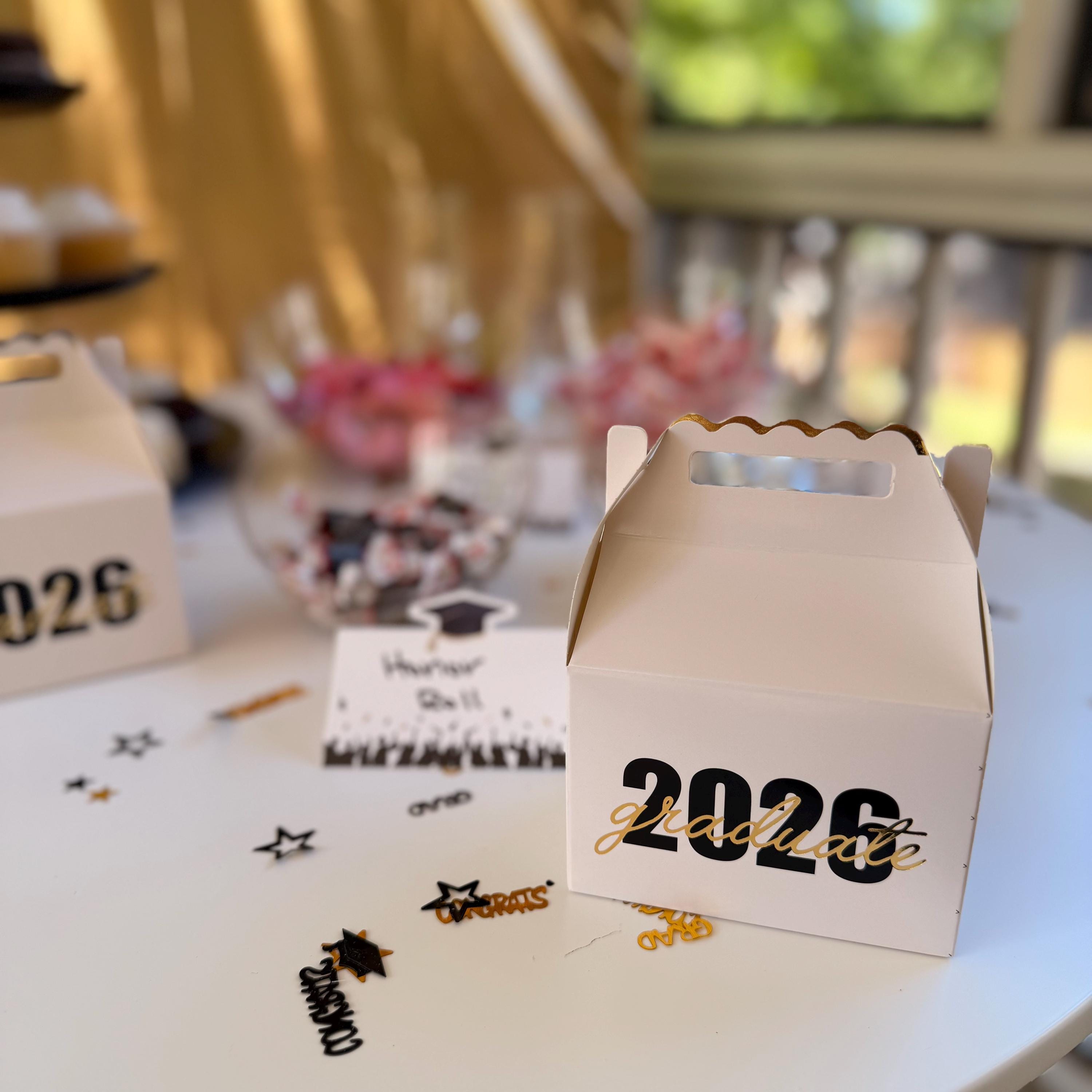Graduation Gable Treat Boxes | Class of 2026 Party Favors | Gold Foil ...