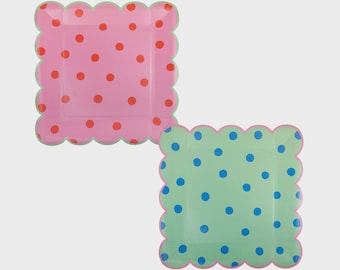 Pink and Green Polka Dot Paper Plates: Art Party Supplies, 10 inch, 8ct