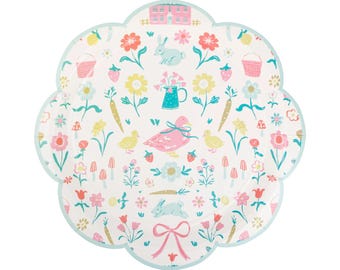 Springtime Cottage Paper Plates: Scalloped Easter Party Plates (9", 8 ct)