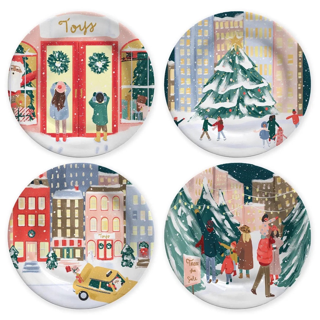 Christmas Melamine Plate Set of 4 Christmas Plates, Decorative