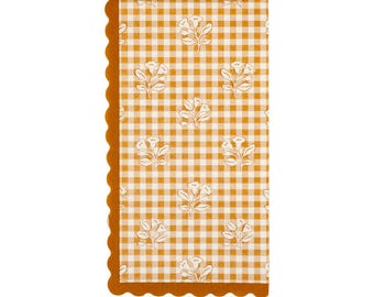 Fall Gingham Dinner Napkins, Orange Cream Block Print Floral, 20 Pack Thanksgiving Harvest
