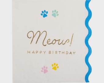 Meow Cat Cocktail Napkins: Gold Foil Birthday Party Decor, 18ct