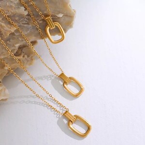 Gold Rectangle Charm Necklace, 18K Gold Filled Pendant Necklace, Gold ...