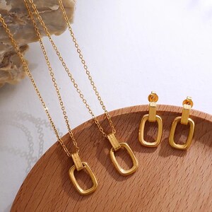 Gold Rectangle Charm Necklace, 18K Gold Filled Pendant Necklace, Gold ...
