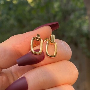 Gold Rectangle Charm Necklace, 18K Gold Filled Pendant Necklace, Gold ...