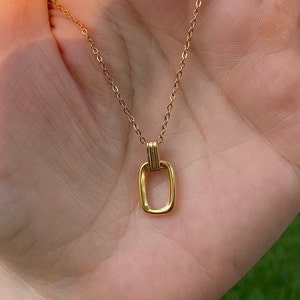 Gold Rectangle Charm Necklace, 18K Gold Filled Pendant Necklace, Gold ...