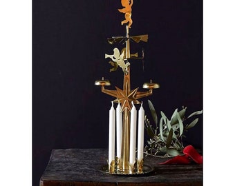 Gold Angel Chimes, Decorative Wishing Candle Bell, Spinning Christmas Chimes, Ornament, Candlesticks, Swedish Design