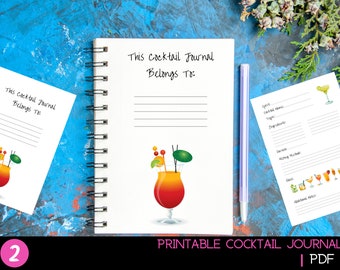 Printable Cocktail Journal,Blank cocktail recipe book,cocktail notebook,blank cocktail book,Cocktail On The Go,Bar Drink Blank Recipe Book