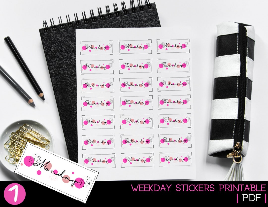Weekday Stickers Printable,script Days of the Week Stickers,days of the ...