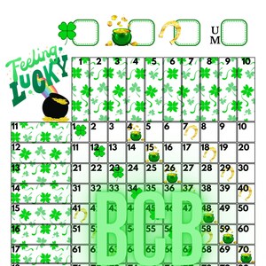 Feeling Lucky St Patrick's Day 100 Ball Bingo Grid