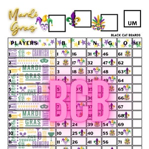 Mardi Gras 75 Ball Mixed AND Straight Bingo Sheets PDF files