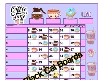 2 Bingo Sheets - Coffee Time 15 Line 75 Ball Mixed & Straight Boards BOTH included in download