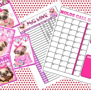 Pug Love 25 Tickets Hold Bingo Set