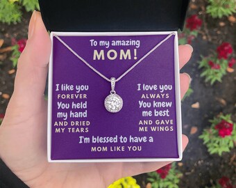 My Amazing Mom I'm Blessed To Have A Mom Like You Necklace Gift Boxed Sentimental Gift for Mom CZ White Gold Pendant with Message Card Box