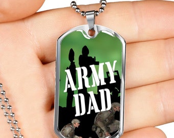 Army Dad Graphic Dog Tag on Military Chain Necklace