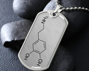 Dopamine DOSe of WellBeing - Molecule Chemical Diagram Dog Tag Pendant