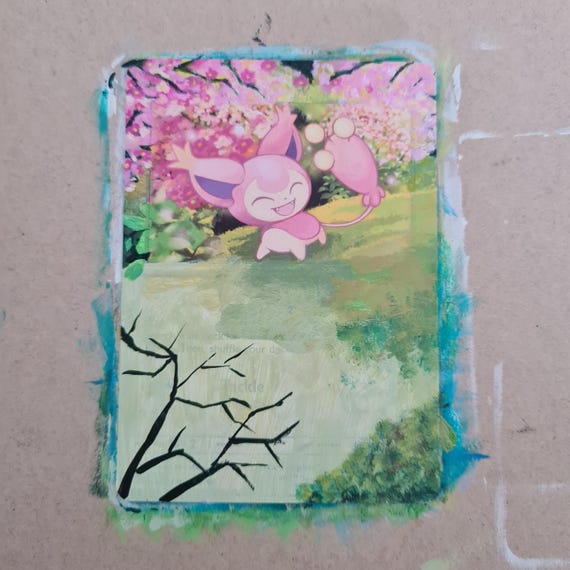 Skitty Painted Pokemon Card | Original Painting | Acrylic Painting - Etsy