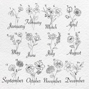 Birth Month Flower Tattoo Design, Personalized Custom Floral Bouquet ...