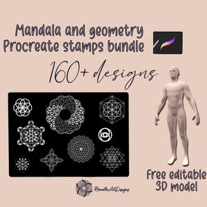 Procreate brushes. Mandala and Geometry Bundle Procreate Stamps. Procreate tattoo design. Sacred Geometry tattoo stencil. 3D Procreate Hand