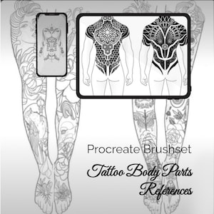 Procreate Tattoo Körperteile Brushset + 3D Model! Formhaltungsstempel. Tattoo Display. Tattoopinsel. Referenzen zur Anatomie des Menschen