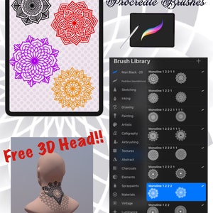 20 Procreate Stamps. Procreate Brushes. Mandala tattoo design. Tattoo stencil. Tattoo flash sheet. Mandala Ornament. Procreate 3D Head.