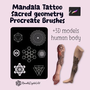 160+ Tattoo Procreate Stamps: Mandala & Sacred Geometry Brushes, 3D Model (Digital Download)