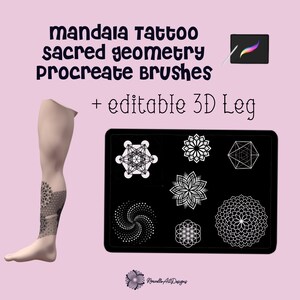160 znaczków Procreate. Pędzle Procreate. Projekt tatuażu mandali. Szablon tatuażu. Arkusz flash tatuażu. Ozdoba mandali. Pakiet Procreate