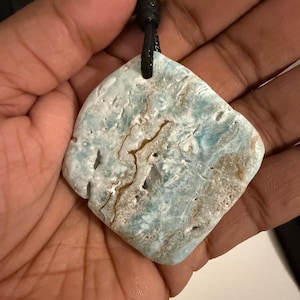 Blue Caribbean Calcite Handmade Tumbled Pendant Calcite Necklace