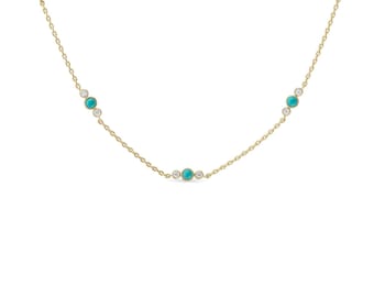 14k Gold Vermeil Türkis & CZ Station Halskette 925 Sterling Silber