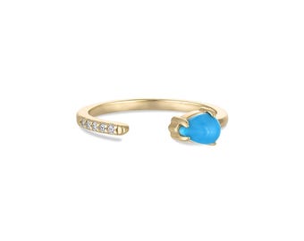 14k Vermeil Türkis & CZ Offener Bandwickel Ring 925 Sterling Silber