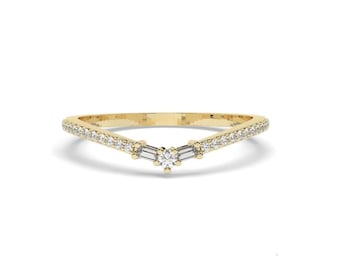 14k Solid Gold Diamant Baguette Stapelring