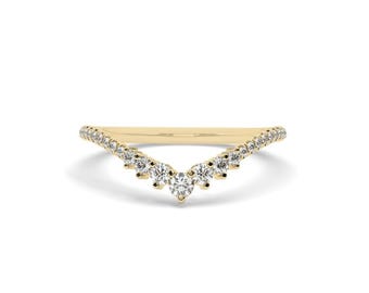 14k Solid Gold gebogener Diamant Chevron Hochzeitsband