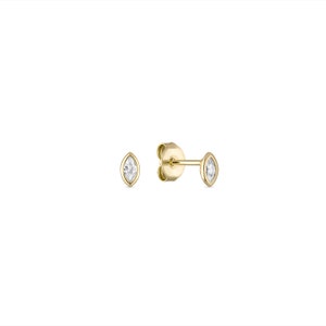 Vermeil Tarnish Proof Hypoallergenic Bezel Set CZ Diamond Marquise Studs
