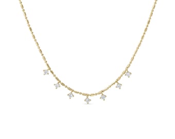 14k Gold Vermeil Layering Dangle CZ an Perlenkette 925 Sterling Silber