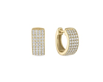 14k Gold Vermeil breite Pavé CZ Huggie Ohrringe 925 Sterling Silber