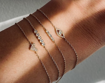 14k Solid Gold Baguette Diamant Zierliche Armband