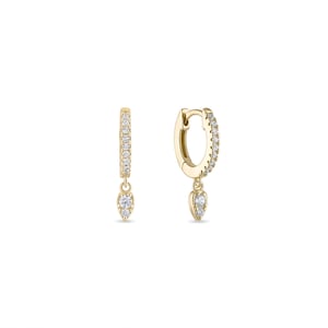 Vermeil Tarnish Proof Hypoallergenic Teardrop Marquise Dangle Huggie Hoop Earrings