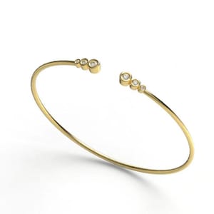 14k Solid Gold Bezel Set Diamond Bangle Cuff Bracelet