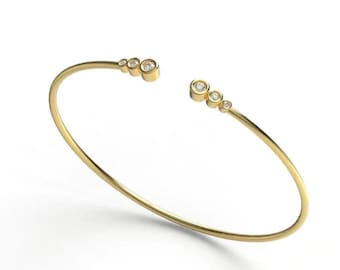 14k Solid Gold Bezel Set Diamant Armreif Manschette Armband