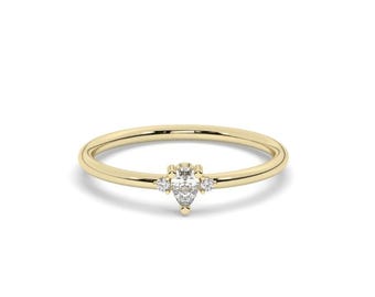 14k Solid Gold Birne Diamant Stapelring