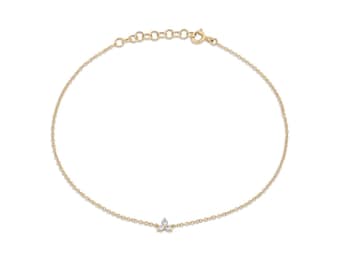 14k Solid Gold Zierliche Diamant Blume Cluster Charm Fußkettchen