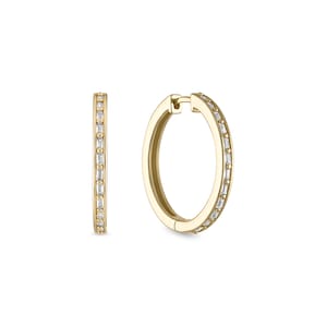 925 Sterling Silver 14k Vermeil Tarnish Proof Hypoallergenic  Baguette CZ Diamond Hoop Everyday Earrings