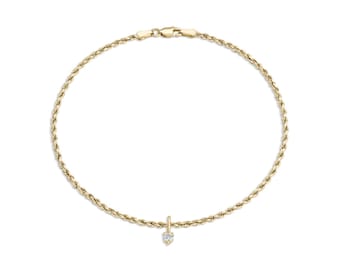 14k Solid Gold Seil Kette Fußkettchen mit Diamant